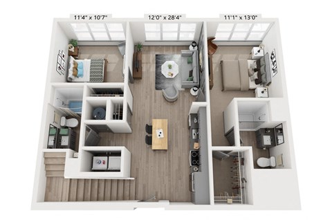 Floor plan for 2 beds, 2 baths, 1080 sqft